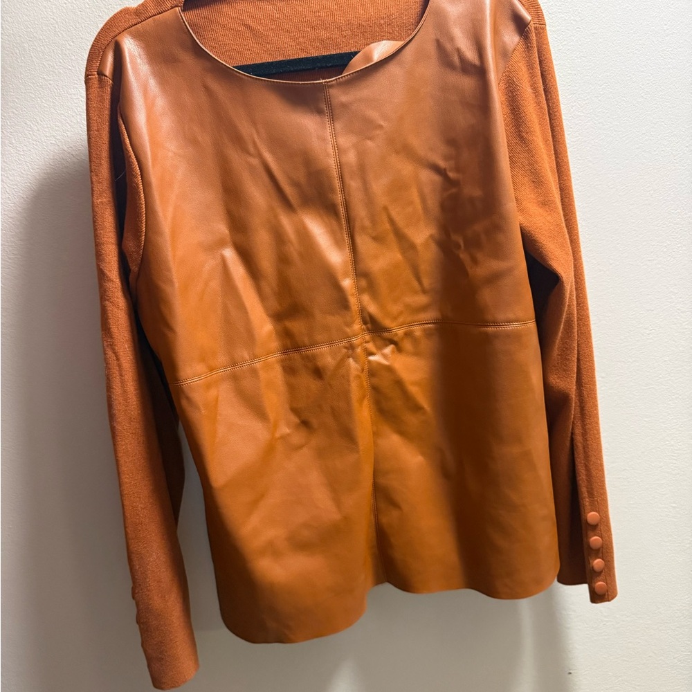 Women's Brown sweater with leather front.